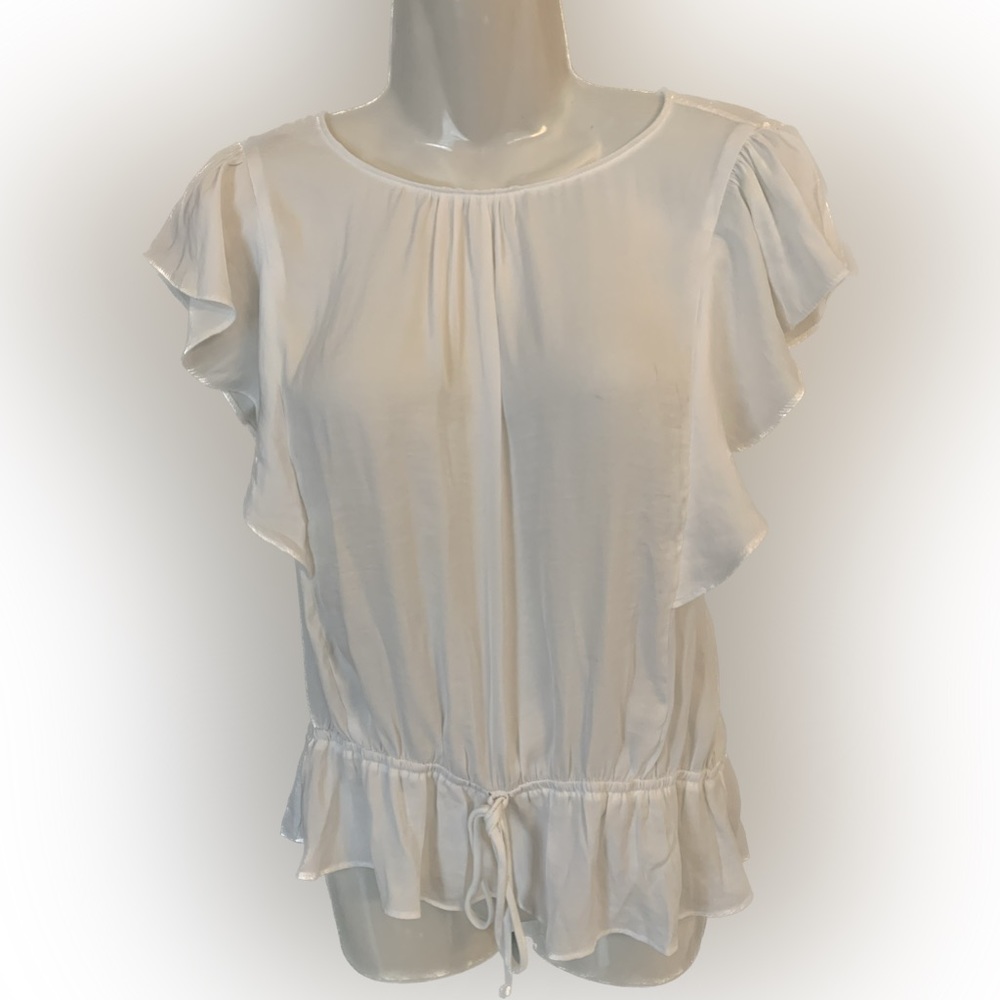 Naked Zebra Soca White Ruffle Trim Chiffon Top Women’s Jr. L Large 11-13 NEW